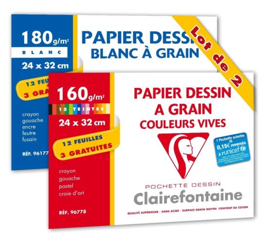 Clairefontaine Pack of Drawing Paper 15 Sheets - 1 Pack White - 1 Pack Bright Colours