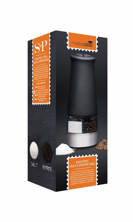 MasterClass MCSNPEMILL 2 in 1 Electric Salt and Pepper Mill with Adjustable Setting, Plastic, Black, 0.328cm x 6.0cm x 6.0cm x 17.0cm - Image 2