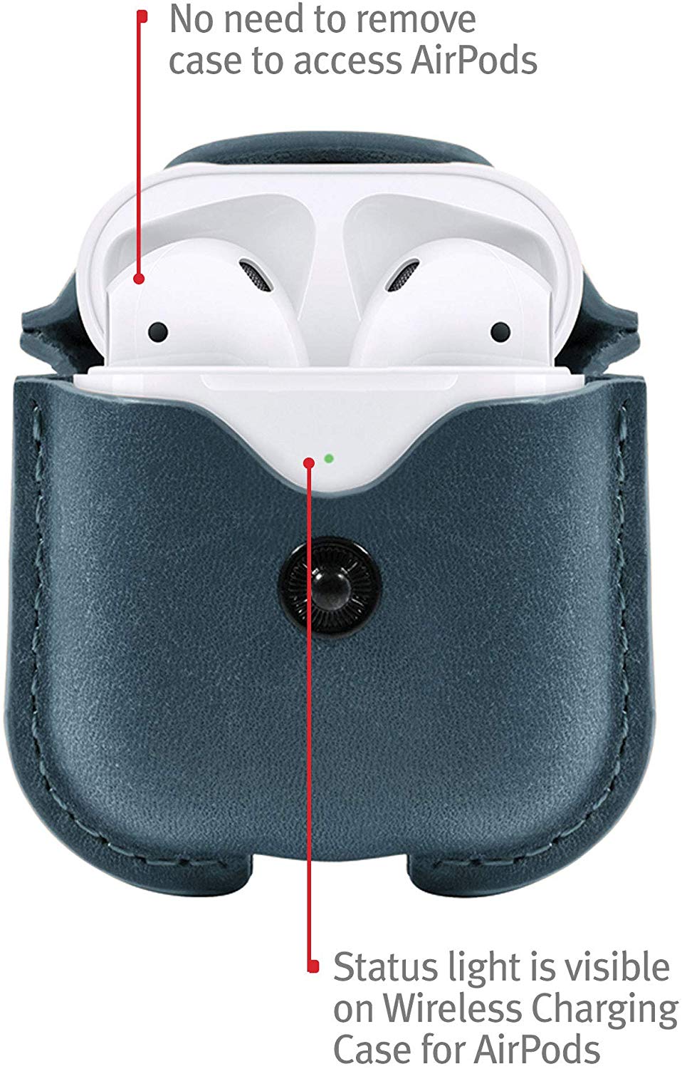 Twelve South AirSnap | Leather Protective Case/Cover with Loss Prevention Clip for AirPods & Wireless Charging Case for AirPods, Deep Teal - Image 4