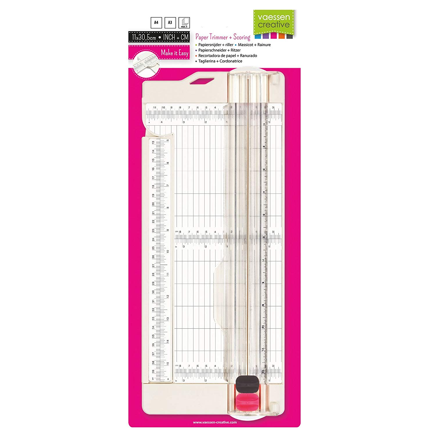 Vaessen Creative Trimmer + Scoring Board 4.5" for Scrapbooking Cardmaking and Other Paper Crafts, White, 11,4 x 30,5 cm - Image 2
