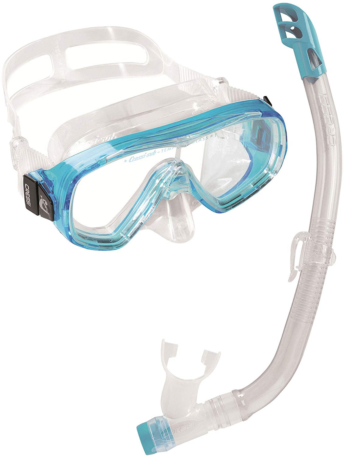 CRESSI Ondina Jr + Top Combo - Combo Set Diving Mask Ondina and Snorkel Top, Clear/Aquamarine, 7/13 years, Kid Unisex