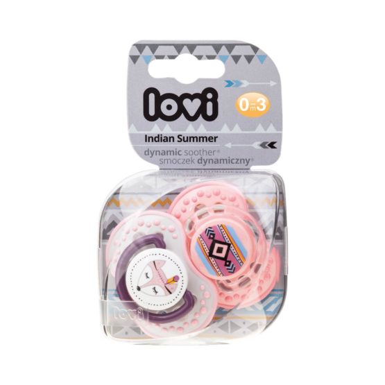 LOVI 2X Baby Silicone Soother 0-3 Months | Pack of 2 | Hygenic Cover | Protects The Sucking Reflex | Dynamic Tip | Boiling Water Sterilization | Indian Summer Collection | Pink - Image 2
