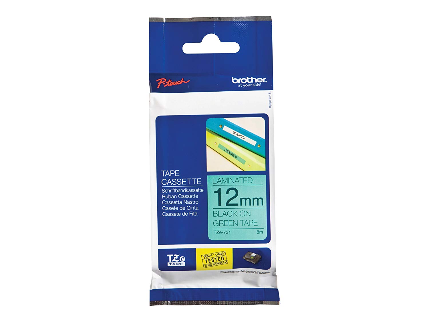 Brother TZe-731 Labelling Tape Cassette, Black on Green, 12 mm (W) x 8 m (L), Laminated, Brother Genuine Supplies