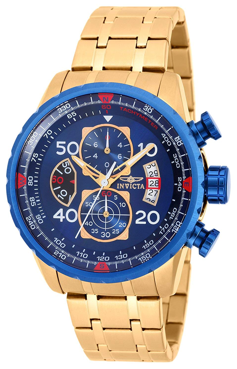 Invicta Aviator 19173 Men's Watch - Waterproof - Analogue - Quartz Movement - stainless steel with blue dial - 48mm