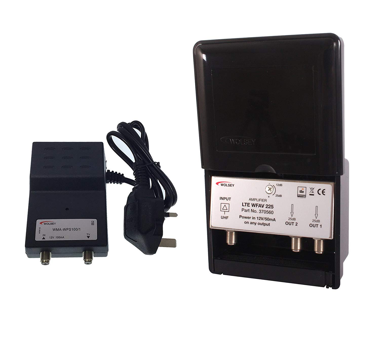 Wolsey WFAV 225 LTE 2 Way Variable Gain Masthead Amplifier and Power Supply Kit, Black