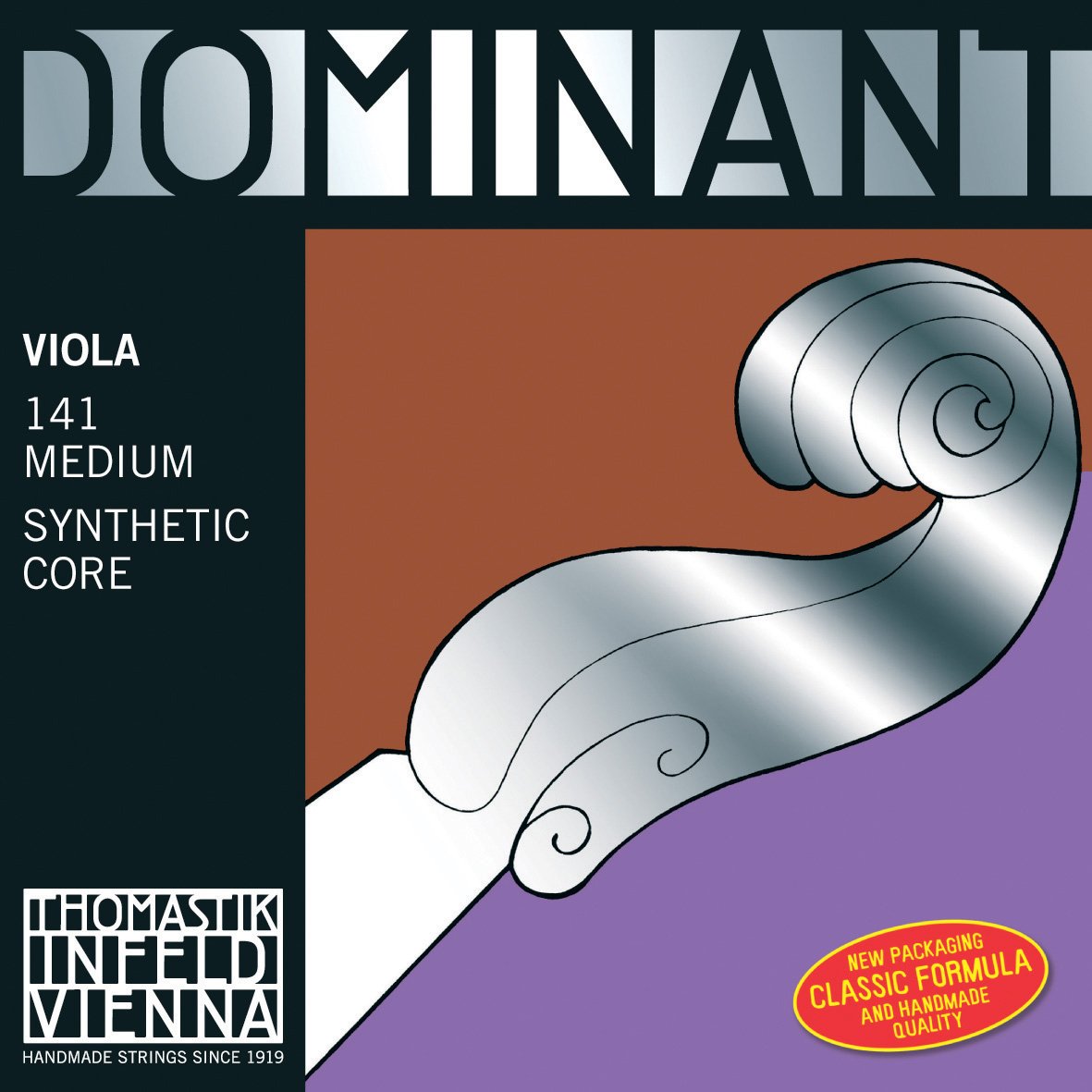 Thomastik-Infeld - Dominant 141-4-string set - Viola - D Alu 4/4 - Medium - Tension 20.7kg/45.6lbs, Metallic