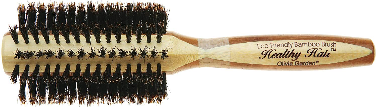 Olivia Garden Bamboo Touch Brush - Eco-conscious Round Bamboo Blowout Hair Brush, 100% Boar Bristles - 30mm