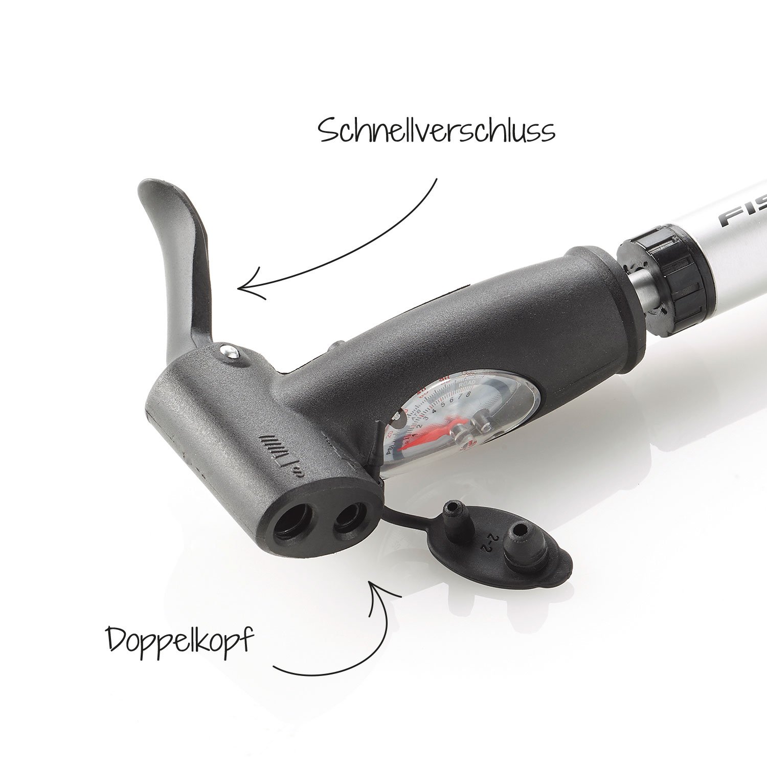 Fischer Mni Aluminium with Double Action Dual Head Mini Pump - Silver, 85573 - Image 3