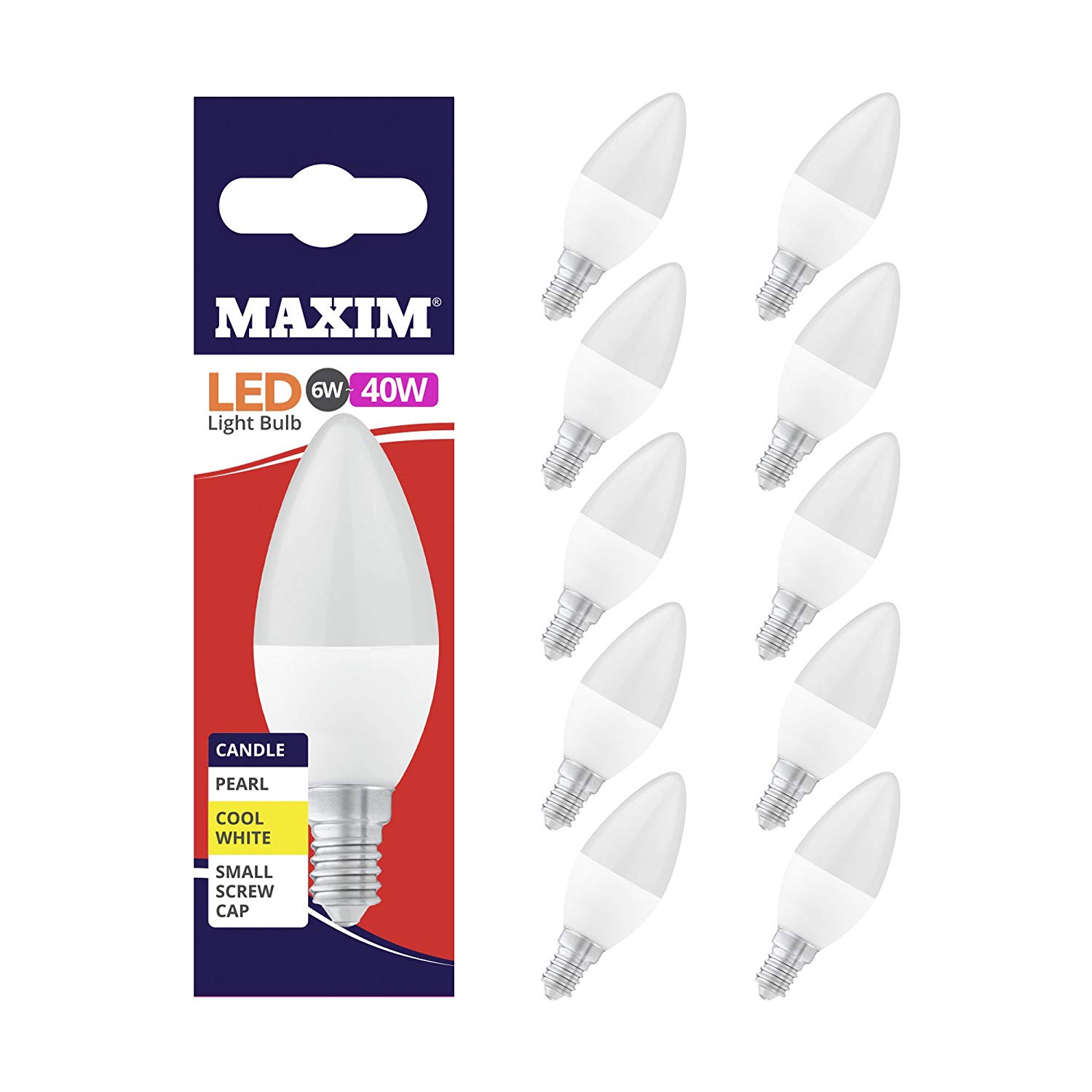 Maxim LED Candle Small Edison Screw (Cool White) - 6watt (40watt) (Pack 10), 40MLCSESCW5X10, 35MM