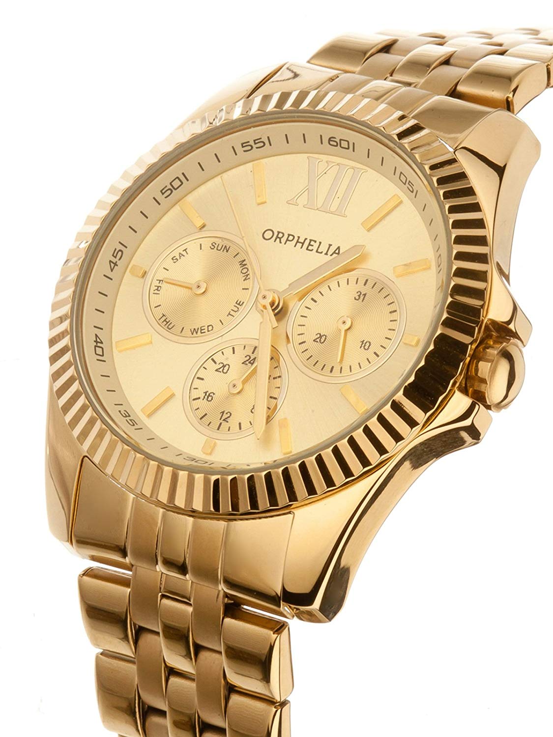 Orphelia Unisex Watch Analogue Quartz Golden Stainless Steel Strap, Gold/Gold - Image 3