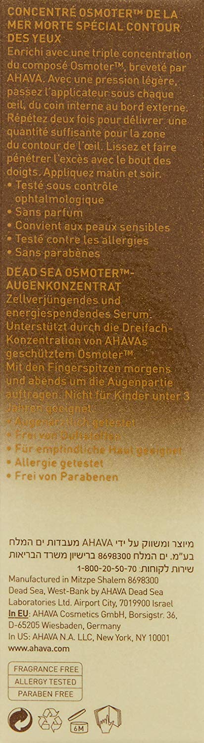 AHAVA Dead Sea Osmoter Eye Concentrate Serum, Natural Anti-Aging Treatment for Women and Men, Reduces Puffiness, Dark Circles - Image 3