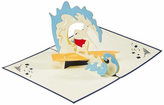 Lin Pop-Up Greetings Card – Birthday Cards Travel Voucher Surfer [English Language Not Guaranteed]