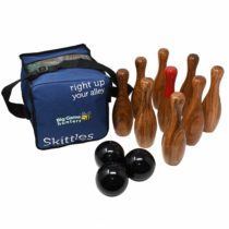 Big Game Hunters 206 Wooden Skittles Premium 9 Pin Polished Hardwood Set in a Handy Carry Bag