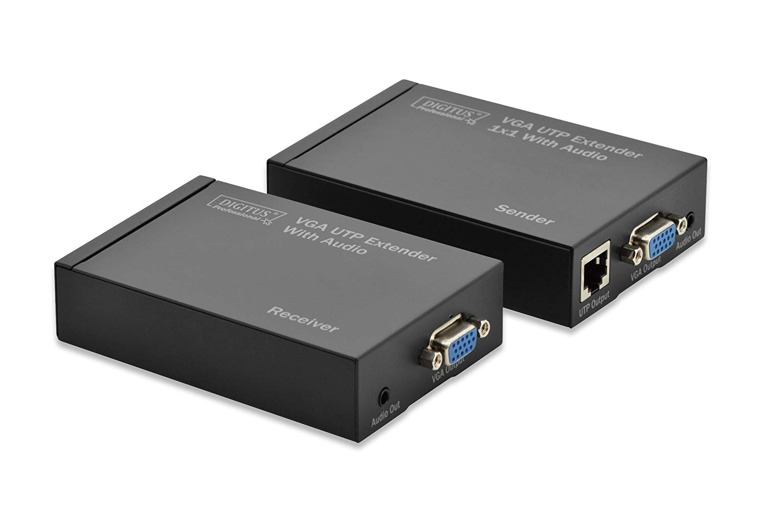 DIGITUS VGA Over UTP Extender Set (300 M Signal Extension), Black, 75mm x 110mm x 25mm