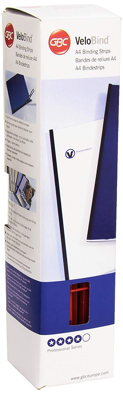 GBC VeloBind Binding Strips, 45 mm, 200 Pages, A4, Red, Pack of 25, 9741640