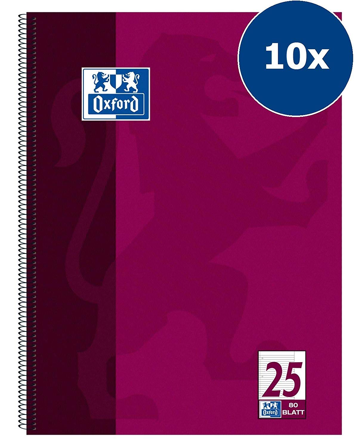 Oxford College Notepad School A4 Squared with Double Margin, 80 Sheets Ruling 25 - Lined with Margin Pack of 10 Purple