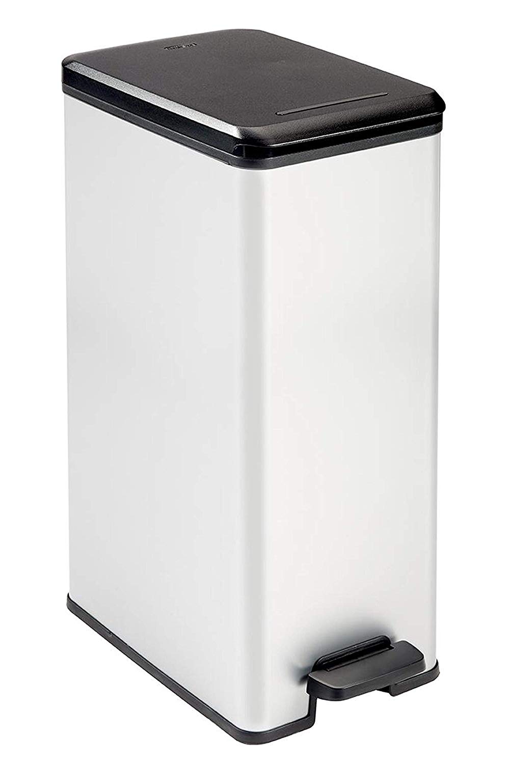 CURVER Metal Effect Pedal Touch Slim Deco Bin, Silver, 40 Litre, 39.3 x 25 x 60.7 cm