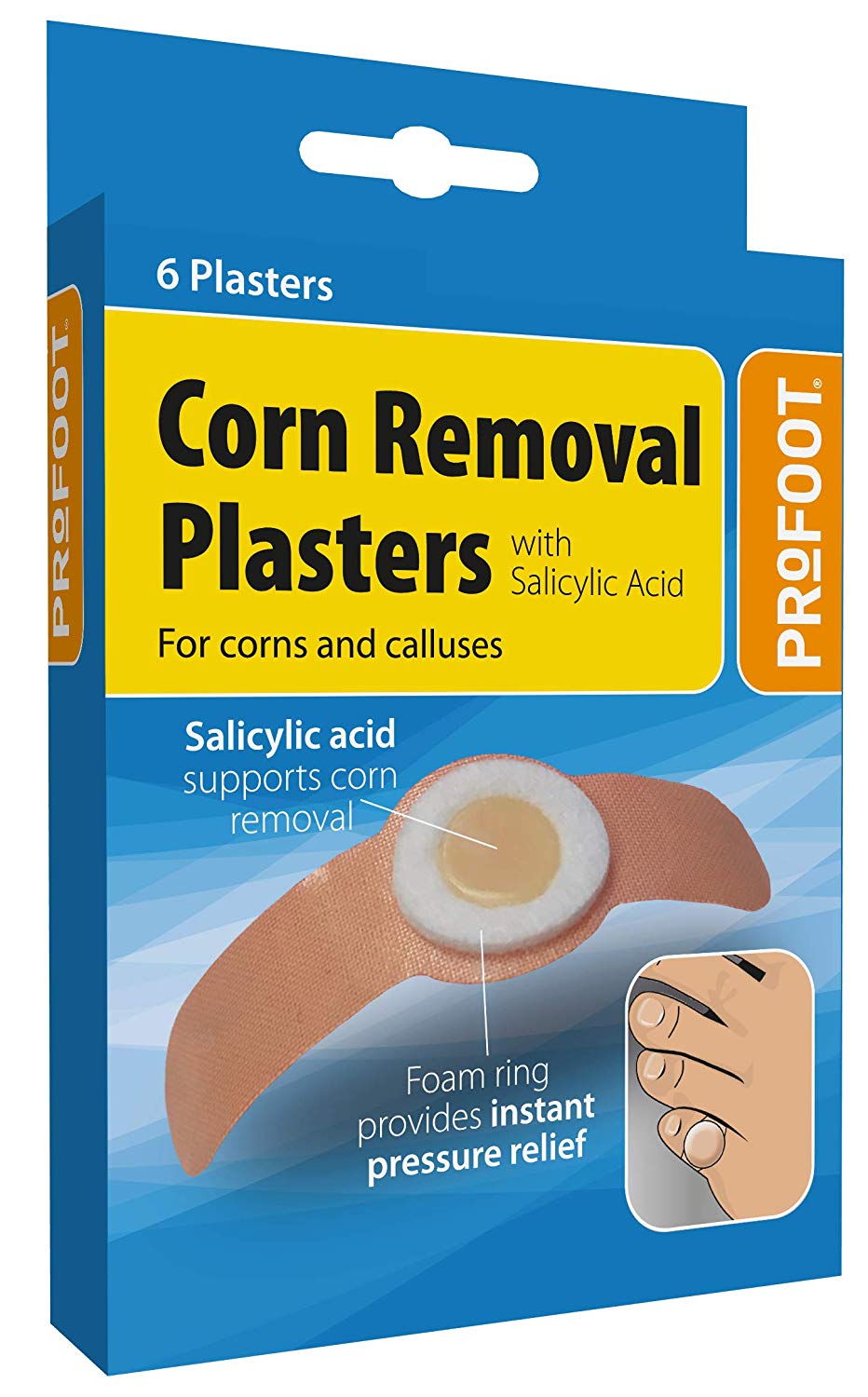 Profoot Corn Removal Plasters, 6 Adhesive Plasters Containing Salicylic Acid, Effectively Removes Corns and Calluses