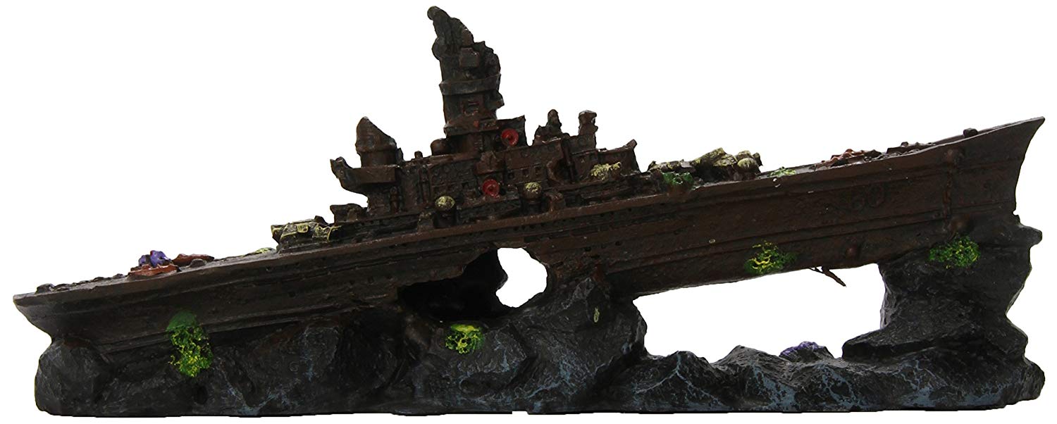 Penn-Plax Deco-Replicas Sunken Battleship Aquarium Decoration - Safe for Freshwater and Saltwater Fish Tanks - Small