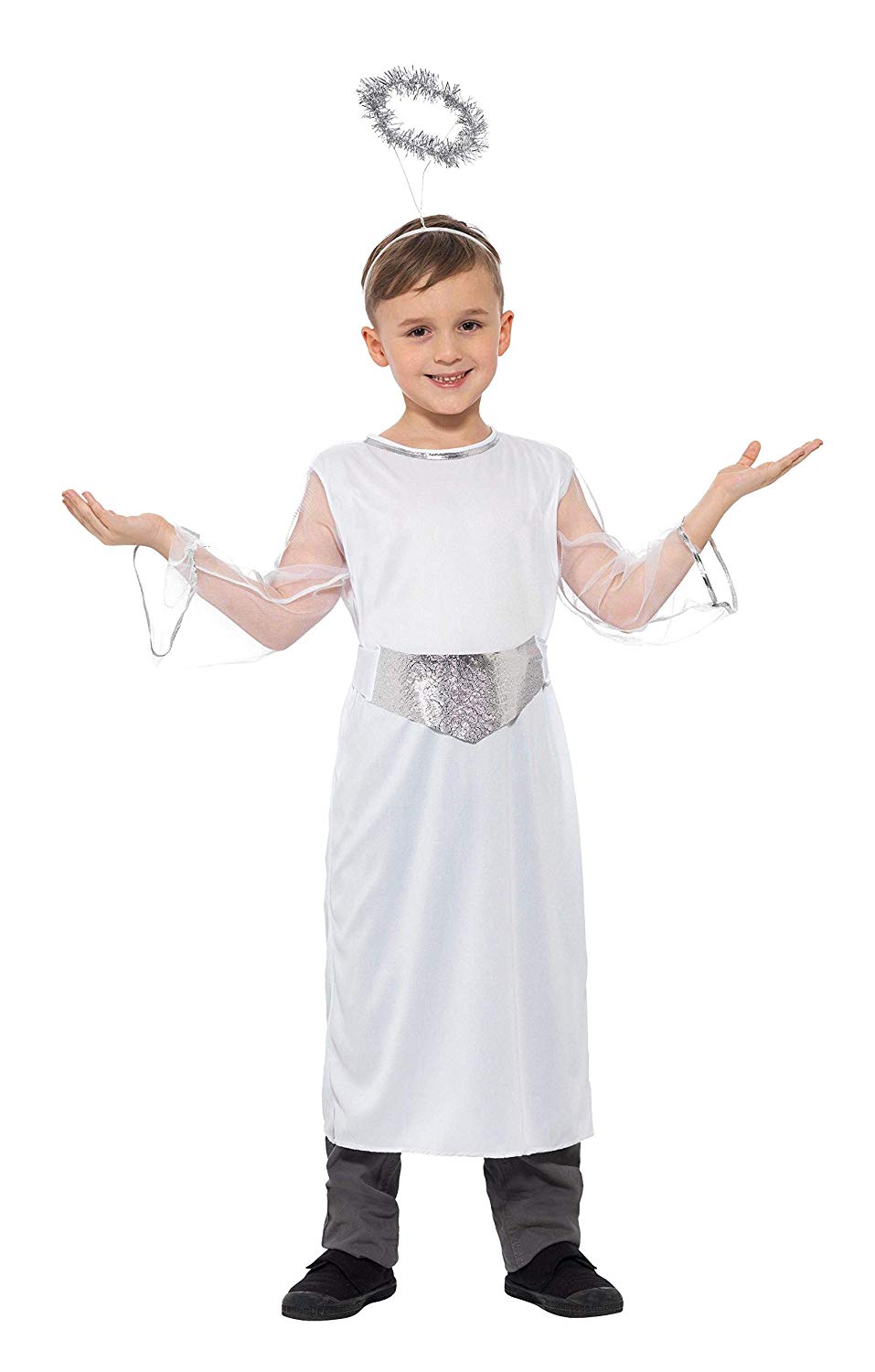 Smiffys Kids Angel Costume, White Dress, Silver Belt & Halo, Girls Christmas Nativity Outfit - Image 2