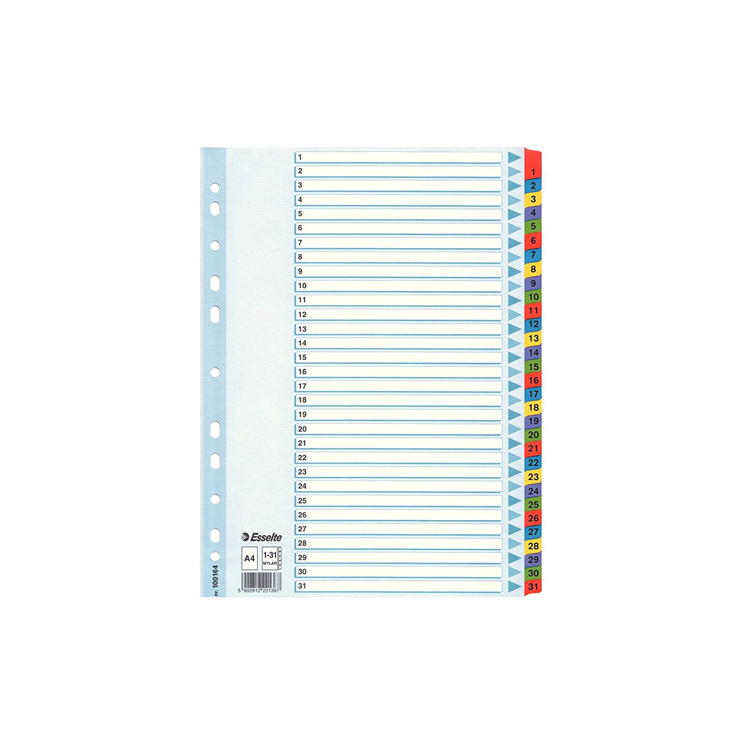 Esselte A4 Mylar 1-31 Part Dividers - Multi-Coloured, multicoloured, 1-31 Index