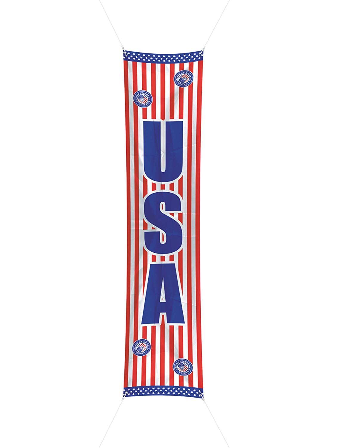 USA Party Banner 300 x 60cm, Plastic Banner in Red White and Blue US Flag Design, Blue,White,Red, Costumes