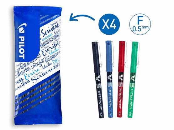 Pilot V5 Liquid Ink Rollerball 0.5mm Tip - Black/Blue/Red/Green (Pack of 4)