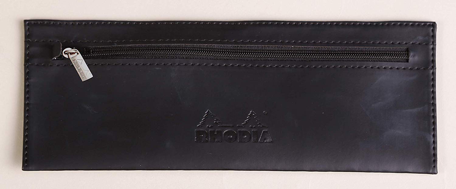 RHODIA 118449C, Flat Pencil Case Soft Epure Black Leather, 22 x 8.5 cm, Filing and Storage of Documents, Genuine Leather