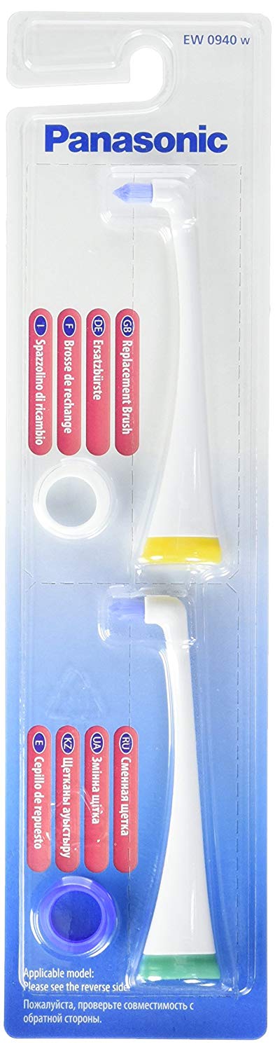 Panasonic EW0940 Replacement Toothbrush Heads Pack of 2 Suitable for All Panasonic Sonic Toothbrushes, White, 2 count (Pack of 1)