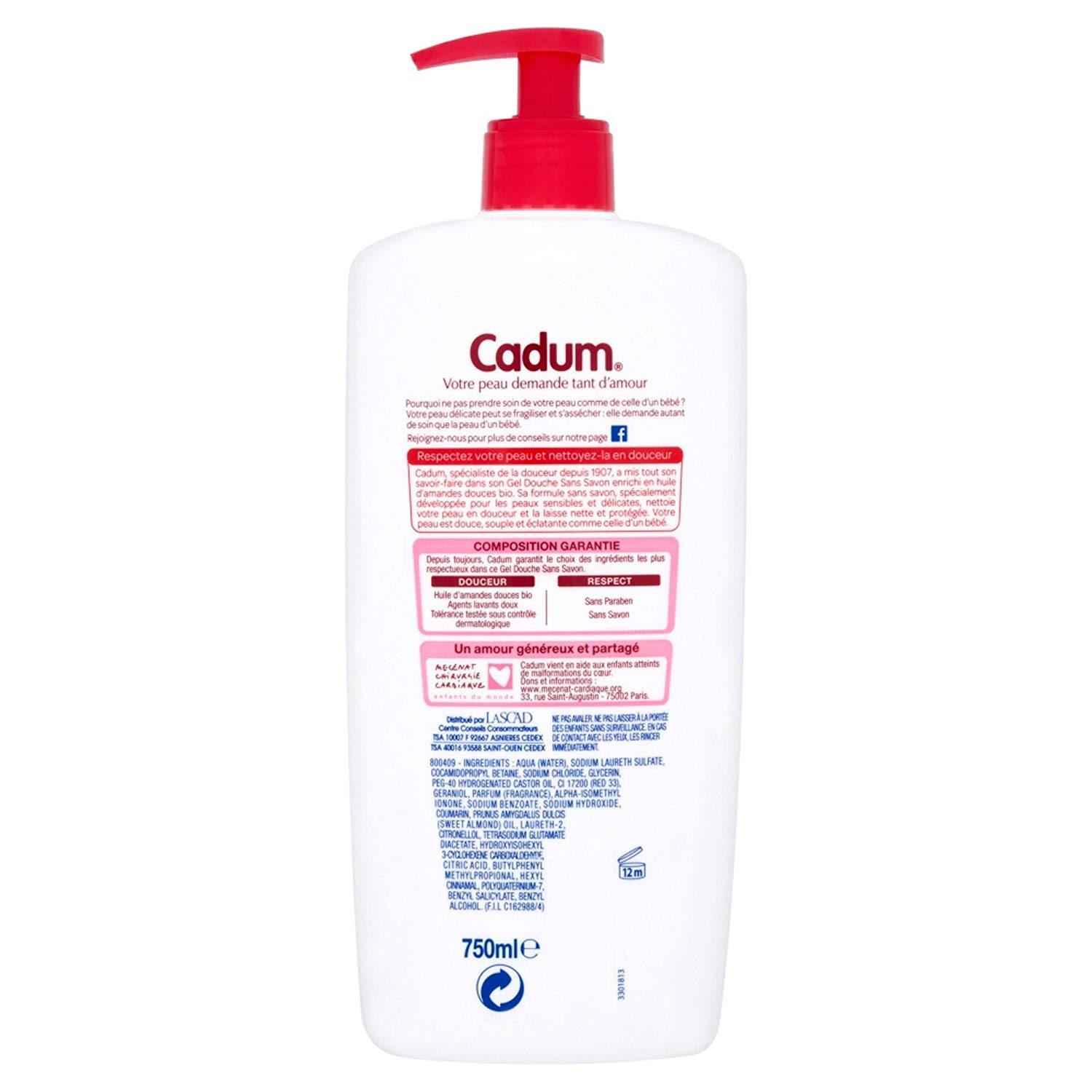 Cadum Dermo-Respect Shower Gel with Organic Sweet Almond Oil 750 ml, 750 ml (Pack of 1) - Image 2