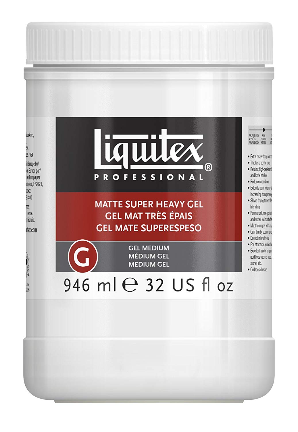 Liquitex Professional Matte Super Heavy Gel Medium, 946 ml, beige, white, 946 ml (Pack of 1)
