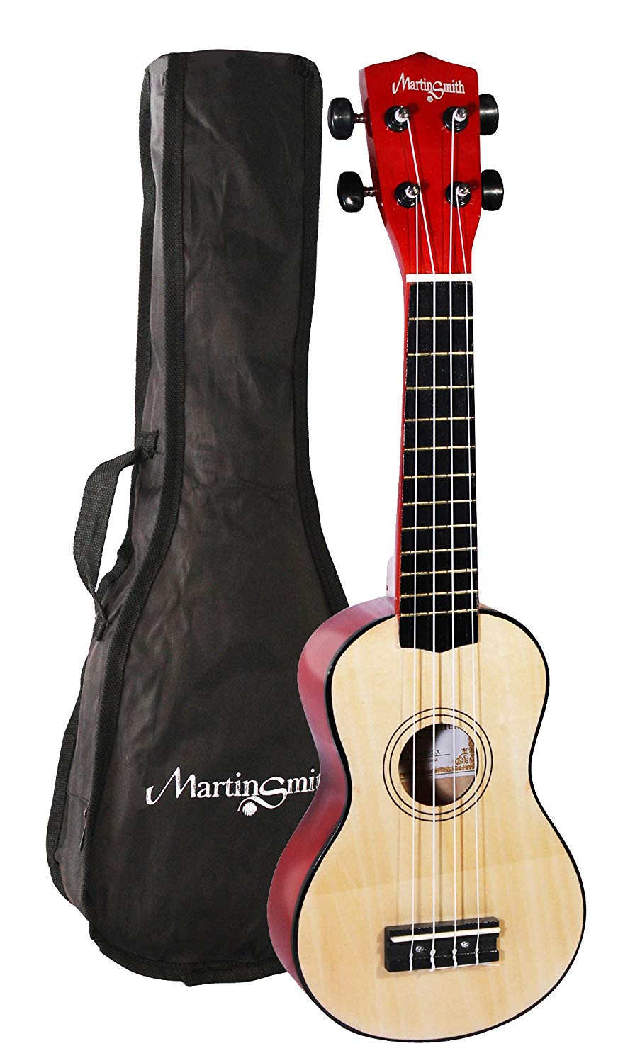 Martin Smith Ukulele with Gig Bag, Chord Book, Spare Strings & Picks, Natural, Full