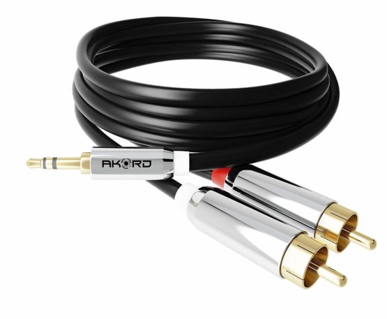 AKORD Stereo 3.5mm Jack Plug to TWIN 2 x RCA PHONO Audio Lead GOLD CABLE (1 Metre) - Image 3