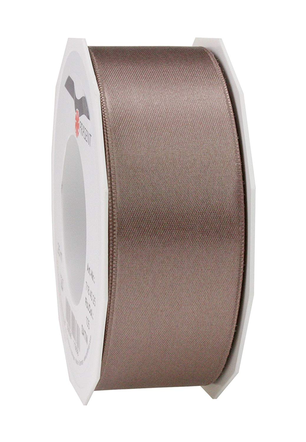 PRÄSENT - Satin Ribbon Taupe 40 mm width, 25 m length, Grey Brown, 40mm - 25m