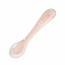 BÉABA - Silicone Spoon for Baby and Children - Stage 2 - Soft - Rounded tip - Ergonomic Handle - Pink