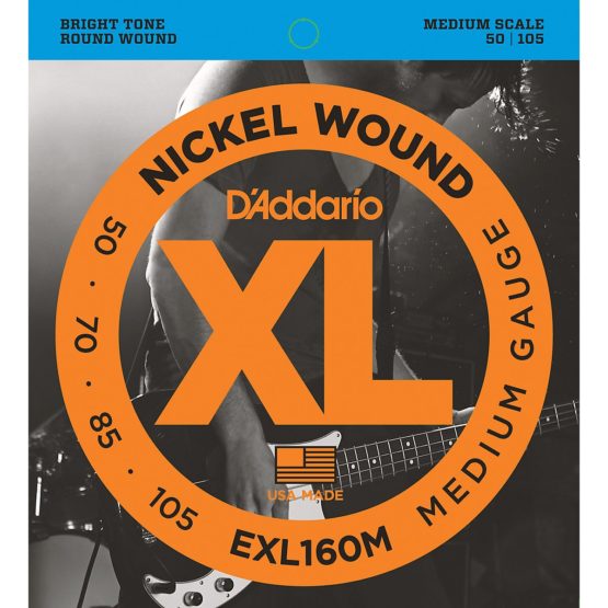 D'Addario EXL160M XL Nickel Wound Medium (.050-.105) Medium Scale Electric Bass Guitar Strings
