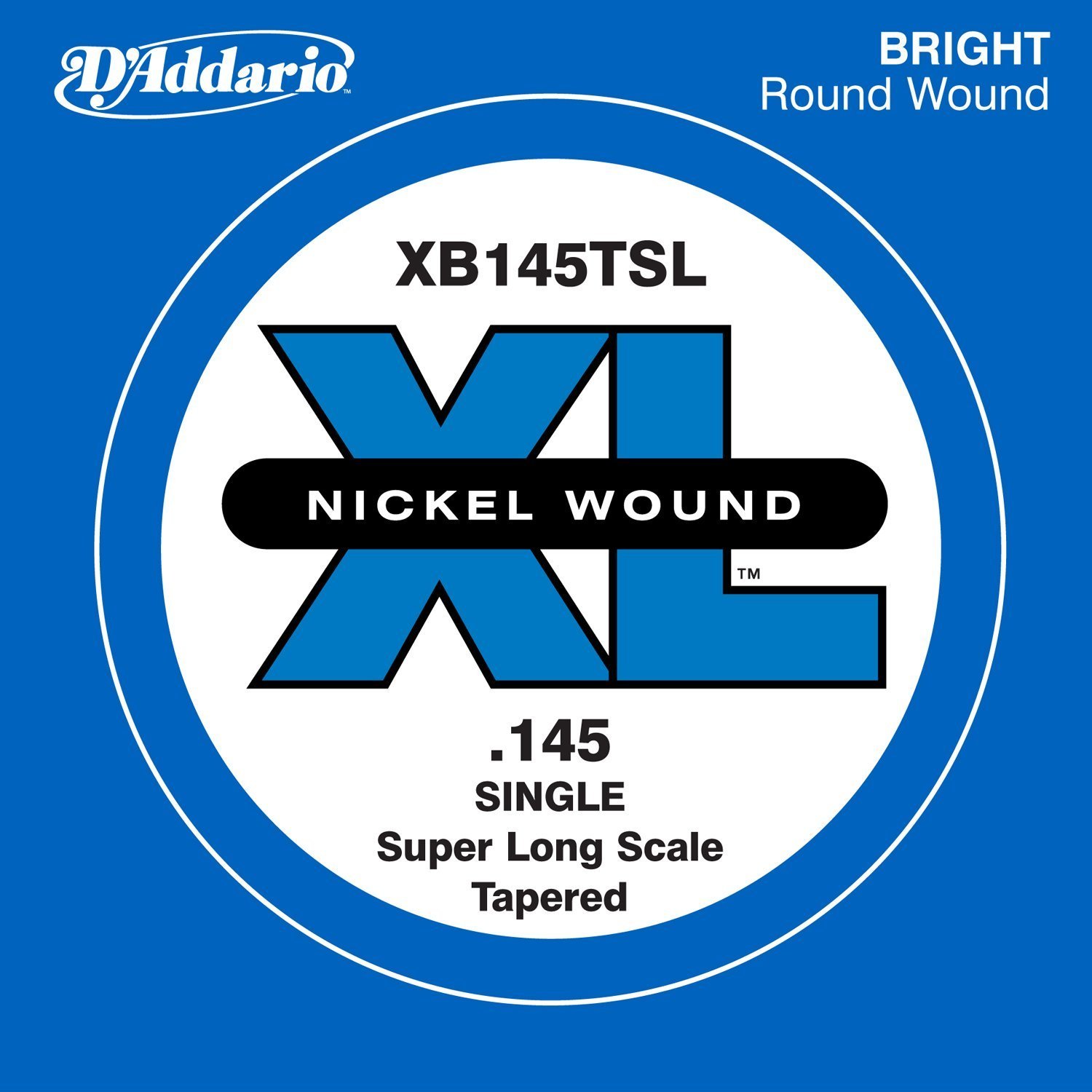 D'Addario XB145TSL .145 Nickel Wound Super Long Scale Tapered Single String for Bass Guitar, Silver, 145 gauge