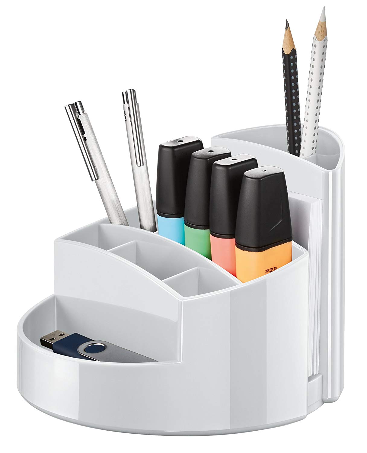 HAN 17460-11, RONDO Desk tidy. Elegant, glossy, premium quality with 9 compartments, light-grey, Light Grey, 140x140x109mm - Image 2