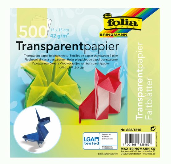Global Art Folia Transparent Origami Paper x 6-inch 500 kg, Assorted, 15 x 15 cm