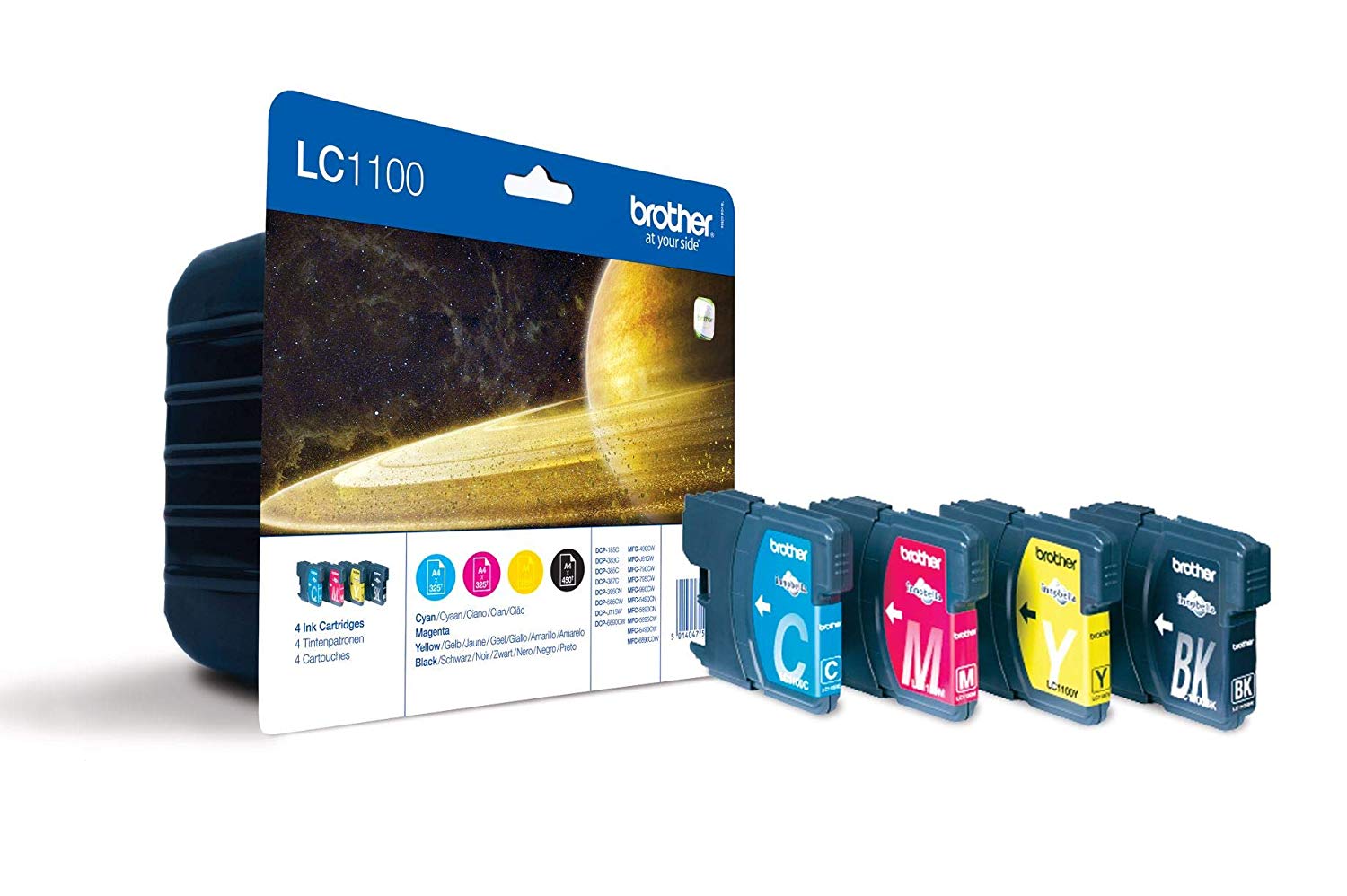 Brother LC-1100BK/LC-1100C/LC-1100M/LC-1100Y Inkjet Cartridges, Black/Cyan/Magenta/Yellow, Multi-Pack, Standard Yield