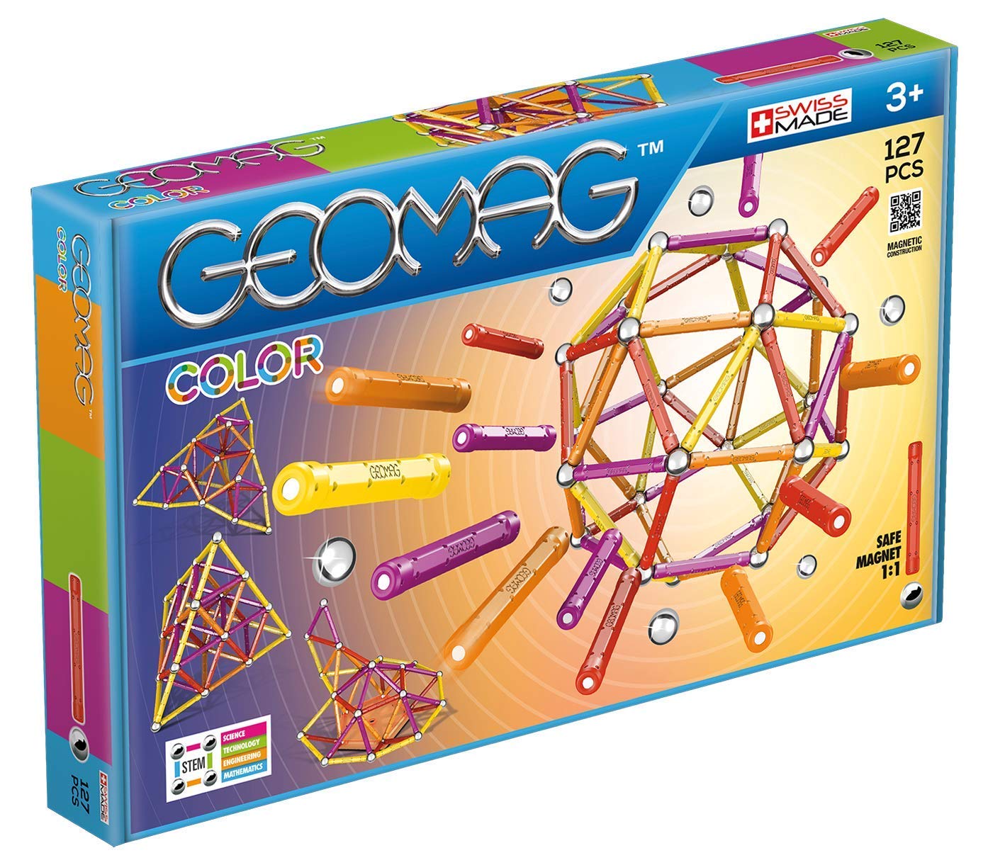 Geomag 264 Color Classic Building Set, Transparent Yellows, Oranges, Reds and Violets, 127 Pieces, 27.7 cm x 46.3 cm x 29.8 cm