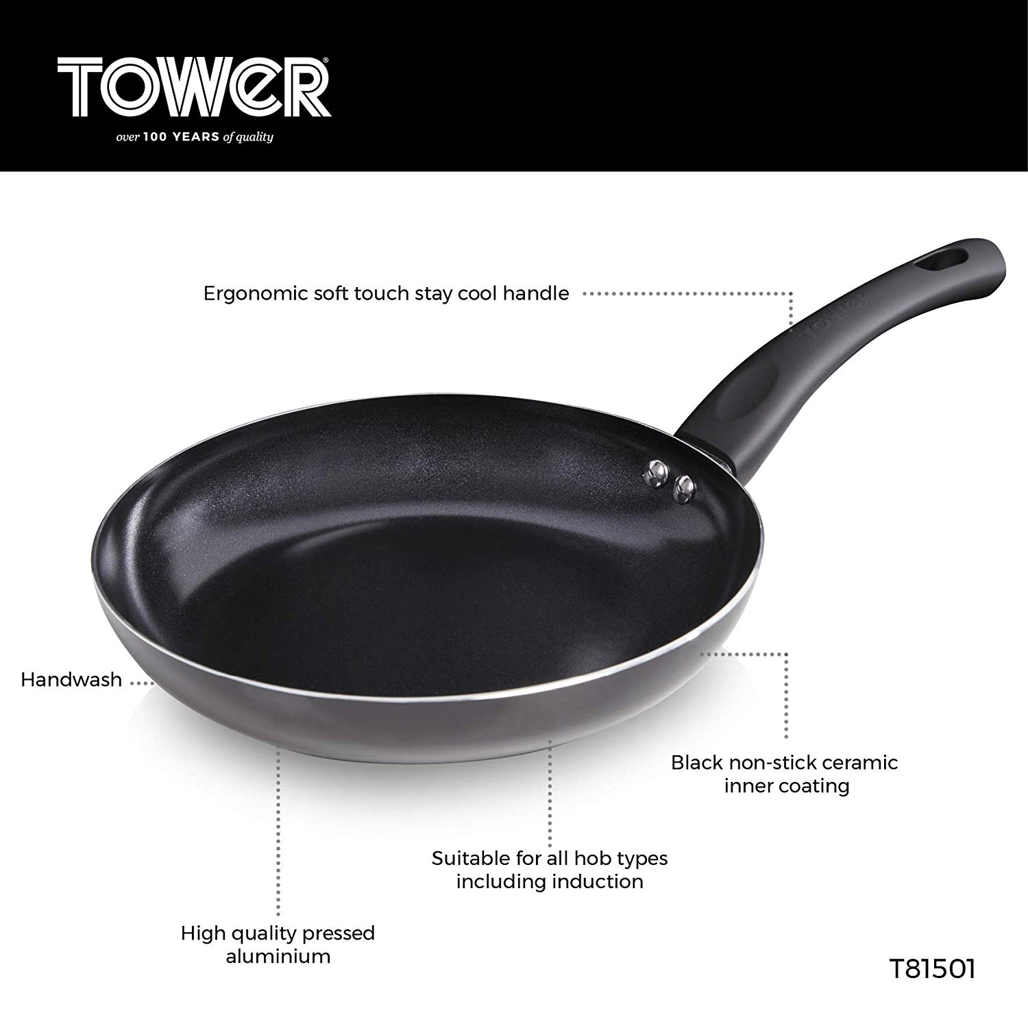 Tower Essentials Frying Pan with Non-Stick Ceramic Inner Coating, 24 cm ...