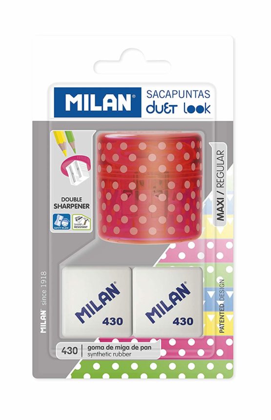 Blister Duet Look Pink Pencil Sharpener with 2 Erasers 430
