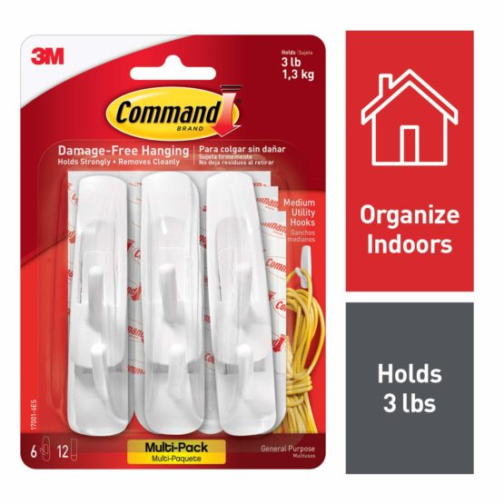 Command Utility Hooks Value Pack, Medium, White, 6-Hook, 2-Pack