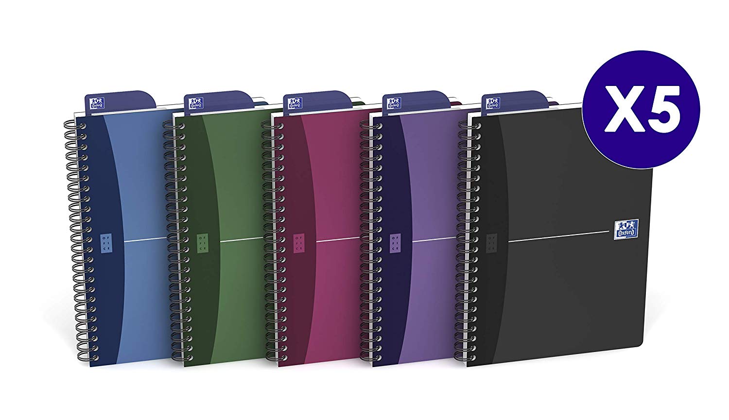 Oxford Office Urban Mix 100101584 Set of 5 Spiral Binding Notebook Polypropylene Cover 21 x 29.7 cm 100 Pages Small Tiles 90 g (50 Sheets) a4 Assorted Colours