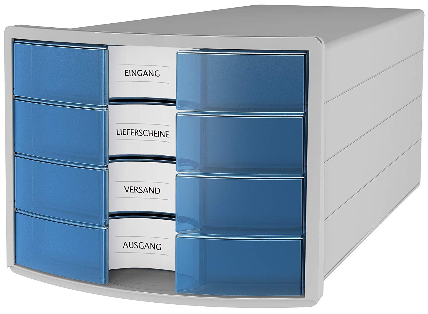 HAN 1012-64 Impuls Drawer Box A4/C4 with 4 Closed Drawers Light Grey/Blue, Light Grey/Translucent-blue, 280 x 367 x 253 mm