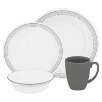 Corelle Mystic Gray Chip & Break Resistant 16pc Dinner Set, Service for 4, Glass and Stoneware, Grey, 16-piece