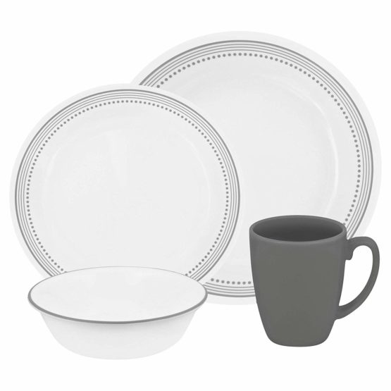 Corelle Mystic Gray Chip & Break Resistant 16pc Dinner Set, Service for 4, Glass and Stoneware, Grey, 16-piece