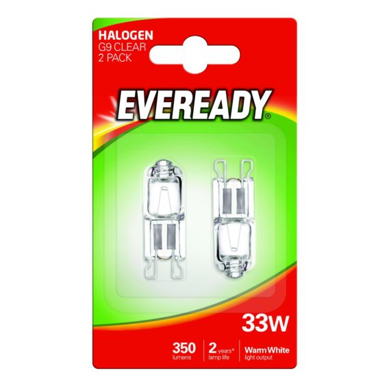 Eveready ECO Halogen 33W (40W Equivalent) G9 Cap Capsule Light Bulb, Pack of 2, 40 W