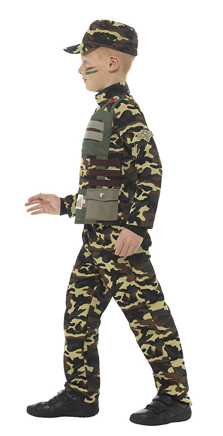 Smiffys Camouflage Military Boy Costume, Green with Top, Trousers & Hat, Boys Fancy Dress, Army Dress Up Costumes - Image 2